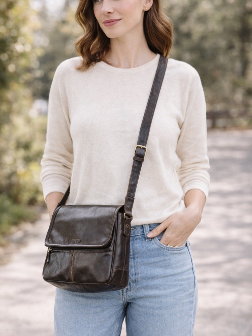 Jenny Buchanan Dark Brown Crossbody Bag Vintage Vegan Leather w/ Matching Wallet